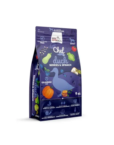 SYTA MICHA Chef Hrană uscată pentru câini cu rață, fructe de pădure și spanac 9 kg