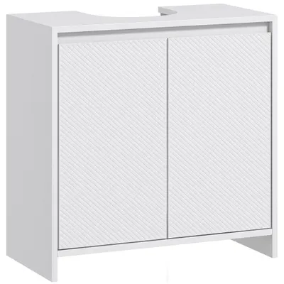 HOMCOM Mobilier Sub Chiuvetă pentru Baie cu 2 Uși, Dulap de Baie cu Decupaj în U pentru Țevi, 60x30x60 cm, Alb | Aosom Romania