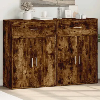 vidaXL Comode, 2 buc., stejar fumuriu, 60x30x84 cm, lemn compozit