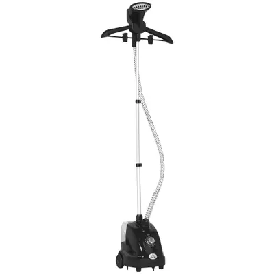 HOMCOM Aparat de Călcat Vertical cu Abur 1.4L cu Bară Extensibilă și 2 Roți Negru | Aosom Romania