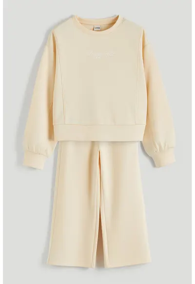 Set de bluza de trening cu model uni si pantaloni de trening - Galben vanilie