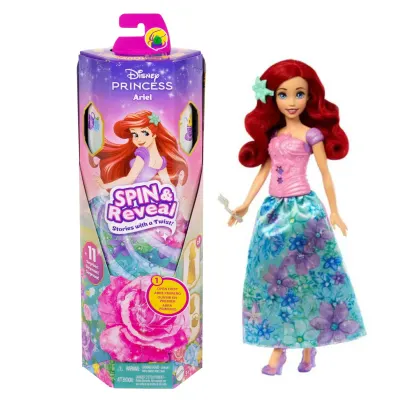 Papusa cu accesorii surpriza, Disney Princess, Spin And Reveal, Ariel, HTV88