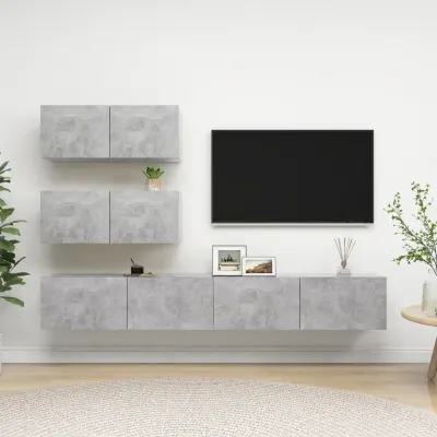 vidaXL Set de dulapuri TV, 4 piese, gri beton, lemn prelucrat