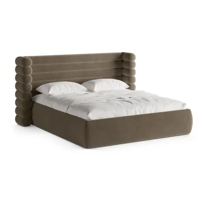 Pat matrimonial taupe tapițat cu spațiu de depozitare cu somieră 180x200 cm Mount – Micadoni