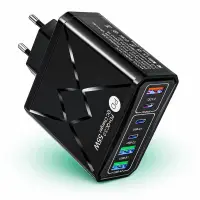 Incarcator Retea Timebox, 6 Porturi, 55W, 3 x Type-C, 2 x USB, 1 x Q, C 3, Negru - Default Title