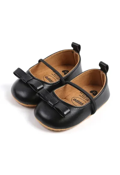 Pantofi Cu Fundita Decorativa - Casual - Piele ecologica - Fete - Banda elastica - Negru