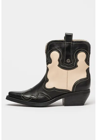 Ghete cowboy de piele Waynoa - Negru/Crem