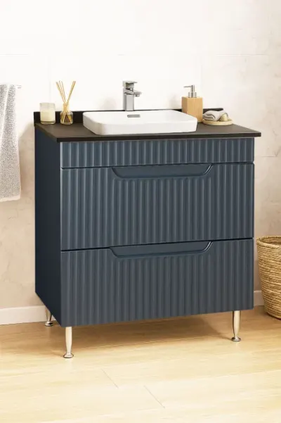 Set Baza front MDF si Lavoar seria 633, cu sertare, montat, 80 cm, antracit