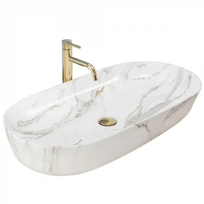 Lavoar oval REA CLEO, aspect de marmura, 81 x 41 cm