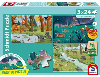 Puzzle pentru copii Schmidt din 3 x 24 piese - Animale de pădure și de câmp