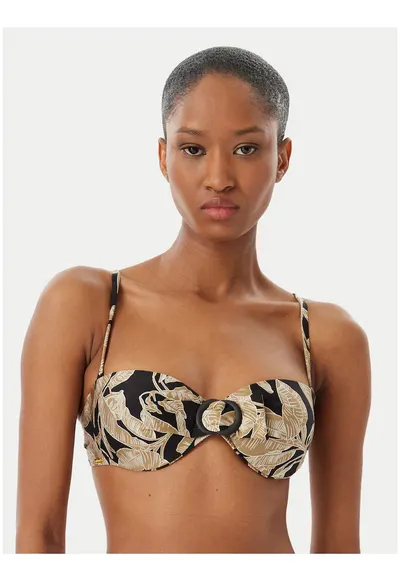 Top bikini femei - negru-verde - material sintetic - imprimeu grafic