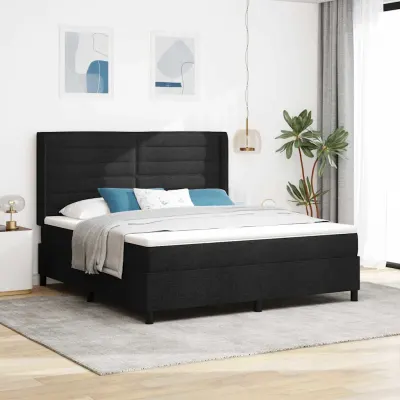 vidaXL Pat cu arc LED cu saltea Negru 180 x 200 cm țesătură