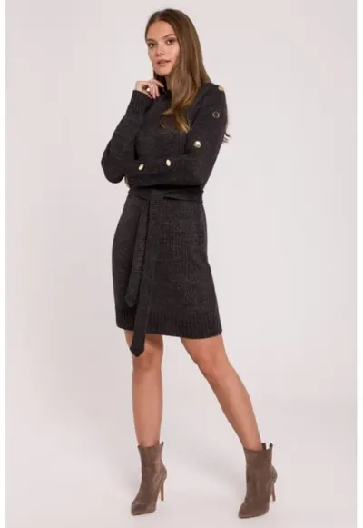 Rochie tip pulover cu nasturi decorativi pe maneci - - Gri inchis