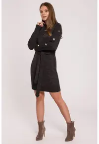 Rochie tip pulover cu nasturi decorativi pe maneci - - Gri inchis