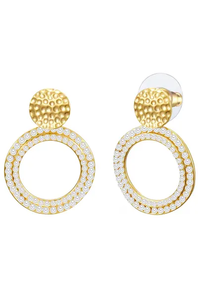 Cercei placati cu aur de 14K - cu zirconia 32097 - Auriu/Galben