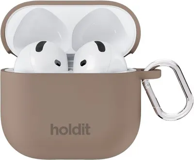Husă pentru căști Holdit – Silicone Case Solid, AirPods 4, Mocha Brown