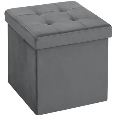 HOMCOM Scaun de depozitare pliabil, scaun pătrat 37,6 L din catifea, capacitate 120 kg, 38 x 38 x 38 cm, gri | Aosom Romania