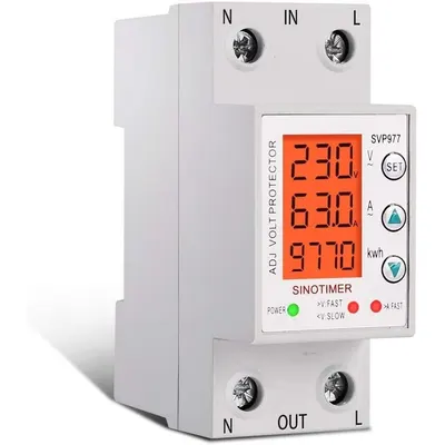 Releu siguranta digitala de protectie tensiune, Sinotimer, programabil intre 1-63A, 220V, recuperare automata, SVP-977 SVP977L-63A