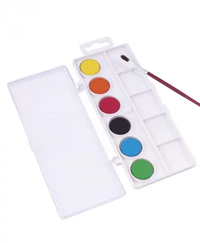 Set acuarele, pensulă și spații pentru amestecare - 6 culori