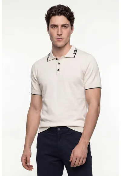 Tricou polo din bumbac - Crem