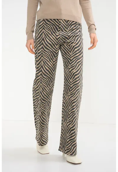 Blugi cu croiala dreapta si model zebra Tessa - Maro camel/Gri antracit