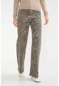 Blugi cu croiala dreapta si model zebra Tessa - Maro camel/Gri antracit