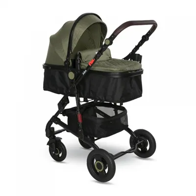 Carucior pentru copii Lorelli Alba Premium Loden Green 0-3 ani, landou transformabil, adaptori scoica, cadru din aluminiu, maner ajustabil, sezut reversibil, suspensii, suport pentru sticla, bara detasabila, maxim 15 kg