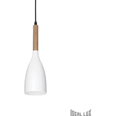 Pendul Manhattan, 1 bec, dulie E14, D:110mm, H:500/1440mm, Alb si insertie de lemn natural