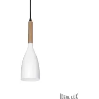 Pendul Manhattan, 1 bec, dulie E14, D:110mm, H:500/1440mm, Alb si insertie de lemn natural