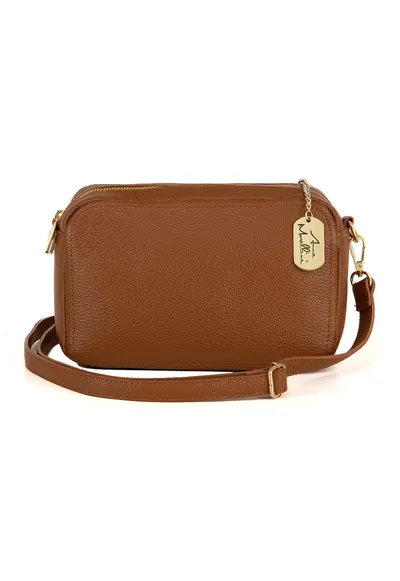 Geanta crossbody de piele cu aspect granulat - Maro scortisoara