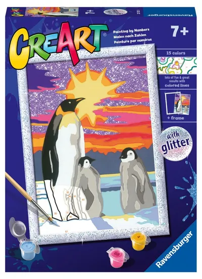 Set de pictat după numere Ravensburger CreArt - Pinguini în zăpadă