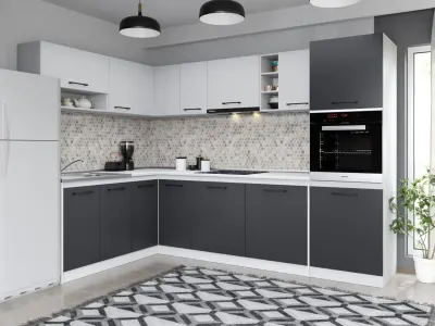 Set Mobila Bucatarie Colt Mina Dual 180*280 Gri Antracit/Alb C191