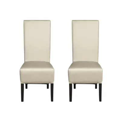 Set 2 scaune living VANESSA, picioare lemn wenge, piele ecologica crem, 47x60x110 cm