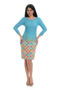 Rochie DP21R27B bleu/bordura multicolora, Dress to Impress | marimea 42
