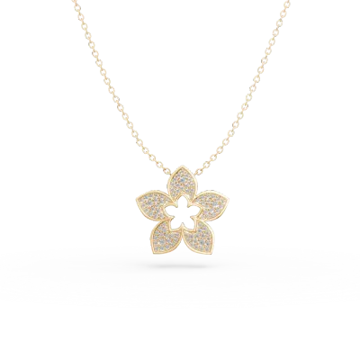 Lant cu pandantiv floare din aur galben cu diamante de 0.55ct