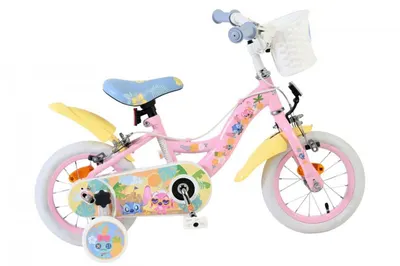 Bicicleta pentru copii EL Disney Stitch Girls 12 inch, frana de mana, scaun si ghidon reglabil, cosulet pe ghidon, spite metalice, roti gonflabile, stopuri reflectorizante