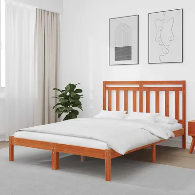 vidaXL Cadru de pat cu headboard Maroniu cerat 205,5 x 145,5 x 100 cm