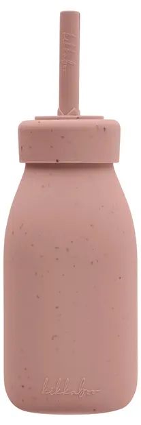 Sticlă cu pai KikkaBoo - Platinum Silicone, 200 ml, Blush