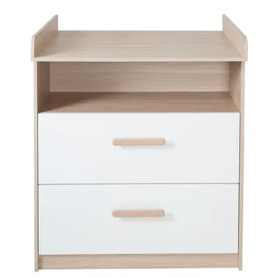Comodă de copii albă-în culoare naturală cu aspect de lemn de stejar cu masă de schimbat 88x98x75 cm Cabane – Roba