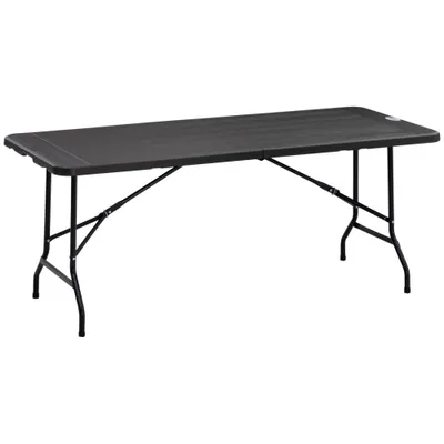 Outsunny Masă de Grădină Pliabilă pentru 6 Persoane, 180x75,5x73 cm, Gri Închis | Aosom Romania