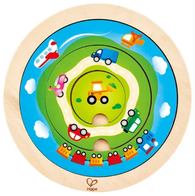 Puzzle rotund din lemn Hape - Vehicule