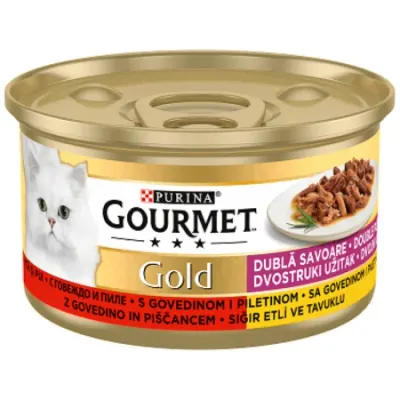 Hrana umeda pentru pisici Gourmet Gold cu vita pui 85 gr