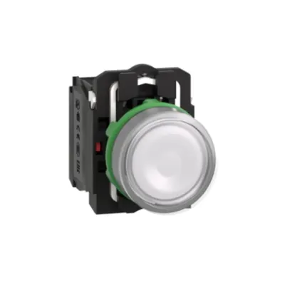 Buton Iluminat Alb Ø 22, Incastrat, Revenire cu Arc, 24 V, 1No+1Nc