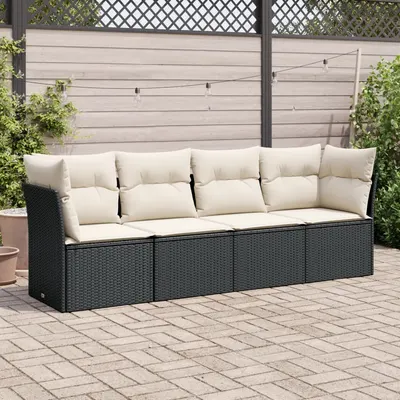 Gossi set mobilier de gradina cu perne, 4 piese, negru, poliratan
