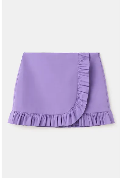 Fusta mini cu model uni si aplicatii cu volane - Ametist