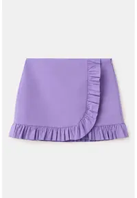Fusta mini cu model uni si aplicatii cu volane - Ametist