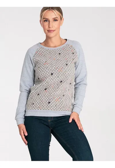 Hanorac dama simplu - cu maneci lungi - gri - bumbac 98% si elastan 2%