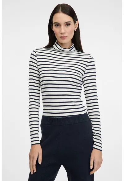 Bluza cu model in dungi si guler inalt - Alb/Negru
