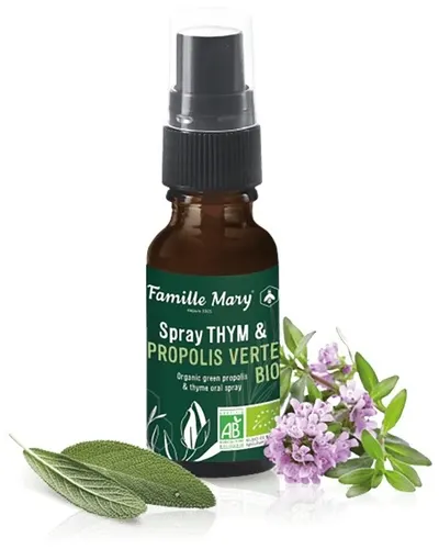 Spray pentru gât cu cimbru, propolis verde și salvie, 20 ml, Famille Mary