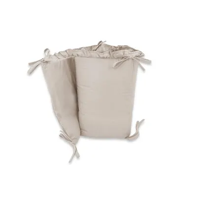 Aparatoare pentru patut, MimiNu, Cu volanase, Din bumbac certificat Oeko Tex Standard 100, 180x30 cm, Cu panglici, Colectia Royal, Beige